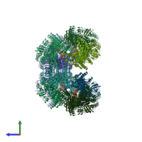 PDB entry 7rnl coloured by chain, side view.