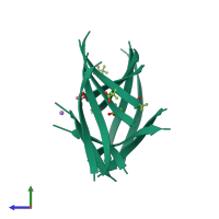 Homo dodecameric assembly 1 of PDB entry 7roj coloured by chemically distinct molecules, side view.