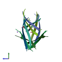 PDB entry 7roj coloured by chain, side view.