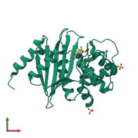 PDB entry 7rpe coloured by chain, front view.