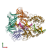 PDB entry 7rpo coloured by chain, front view.