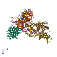 PDB entry 7rpo coloured by chain, top view.