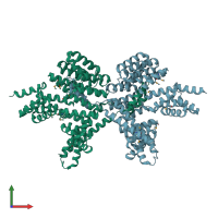 PDB entry 7rqf coloured by chain, front view.