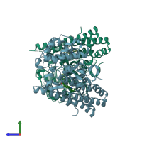 PDB entry 7rrd coloured by chain, side view.