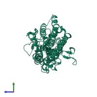 Indoleamine 2,3-dioxygenase 1 in PDB entry 7rrd, assembly 1, side view.