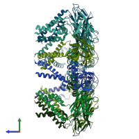PDB entry 7rsl coloured by chain, side view.