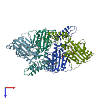 PDB entry 7rsm coloured by chain, top view.