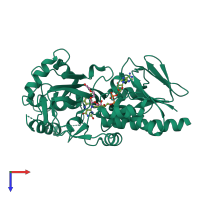 PDB entry 7rt0 coloured by chain, top view.