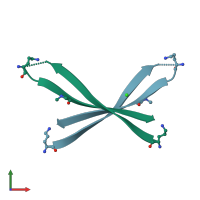 PDB entry 7rtz coloured by chain, front view.