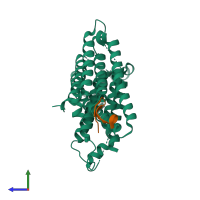 PDB entry 7ru6 coloured by chain, side view.