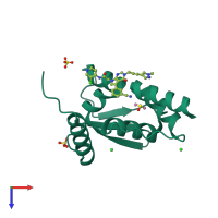 PDB entry 7rv4 coloured by chain, top view.