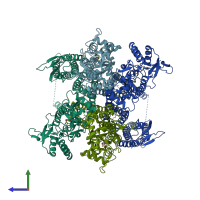 PDB entry 7ryz coloured by chain, side view.