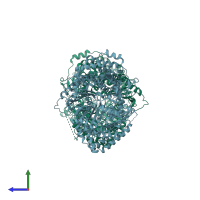 PDB entry 7rzg coloured by chain, side view.