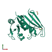 PDB entry 7rzo coloured by chain, front view.