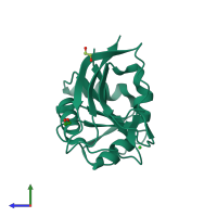 PDB entry 7rzo coloured by chain, side view.