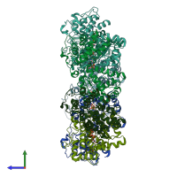 PDB entry 7rzy coloured by chain, side view.