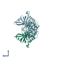 PDB entry 7s1u coloured by chain, side view.