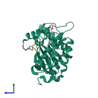 PDB entry 7s48 coloured by chain, side view.