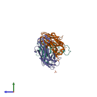 PDB entry 7s4s coloured by chain, side view.