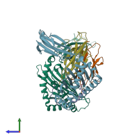 PDB entry 7s8q coloured by chain, side view.