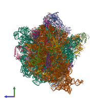 PDB entry 7sa4 coloured by chain, side view.