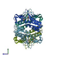 PDB entry 7san coloured by chain, side view.