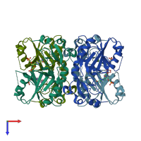 PDB entry 7san coloured by chain, top view.