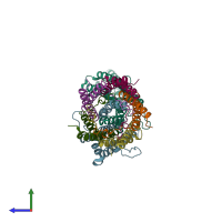 PDB entry 7sau coloured by chain, side view.