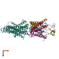 PDB entry 7sau coloured by chain, top view.