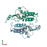 PDB entry 7sb7 coloured by chain, front view.