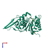 Monomeric assembly 1 of PDB entry 7se8 coloured by chemically distinct molecules, top view.