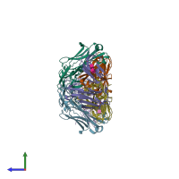 PDB entry 7seg coloured by chain, side view.