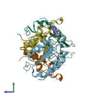 PDB entry 7seo coloured by chain, side view.