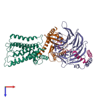 PDB entry 7sf7 coloured by chain, top view.