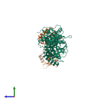 PDB entry 7shq coloured by chain, side view.