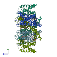 PDB entry 7sj1 coloured by chain, side view.