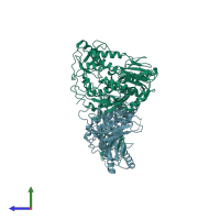 PDB entry 7sjx coloured by chain, side view.