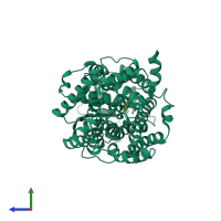 PDB entry 7sk2 coloured by chain, side view.