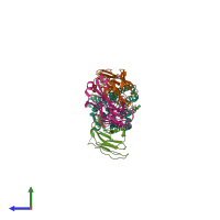 PDB entry 7sk5 coloured by chain, side view.