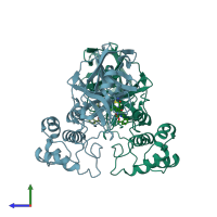 PDB entry 7sna coloured by chain, side view.