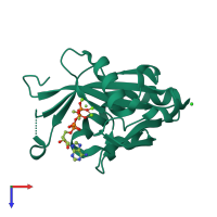 PDB entry 7sp3 coloured by chain, top view.