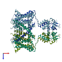 PDB entry 7ssx coloured by chain, top view.