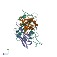 PDB entry 7swp coloured by chain, side view.