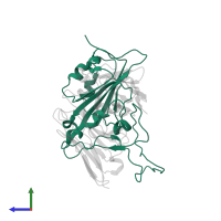 Spike protein S1 in PDB entry 7swp, assembly 1, side view.