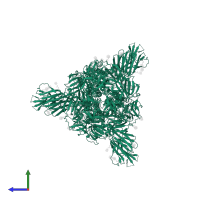 Spike glycoprotein in PDB entry 7sxw, assembly 1, side view.