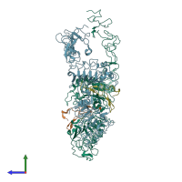 PDB entry 7sye coloured by chain, side view.