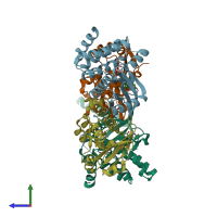 PDB entry 7sza coloured by chain, side view.