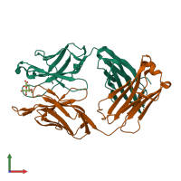 Hetero dimeric assembly 1 of PDB entry 7t0f coloured by chemically distinct molecules, front view.