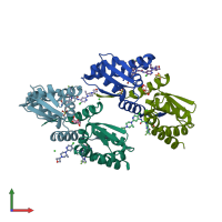 PDB entry 7t0u coloured by chain, front view.