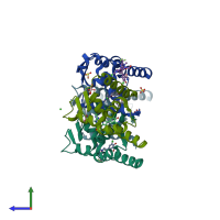 PDB entry 7t0u coloured by chain, side view.